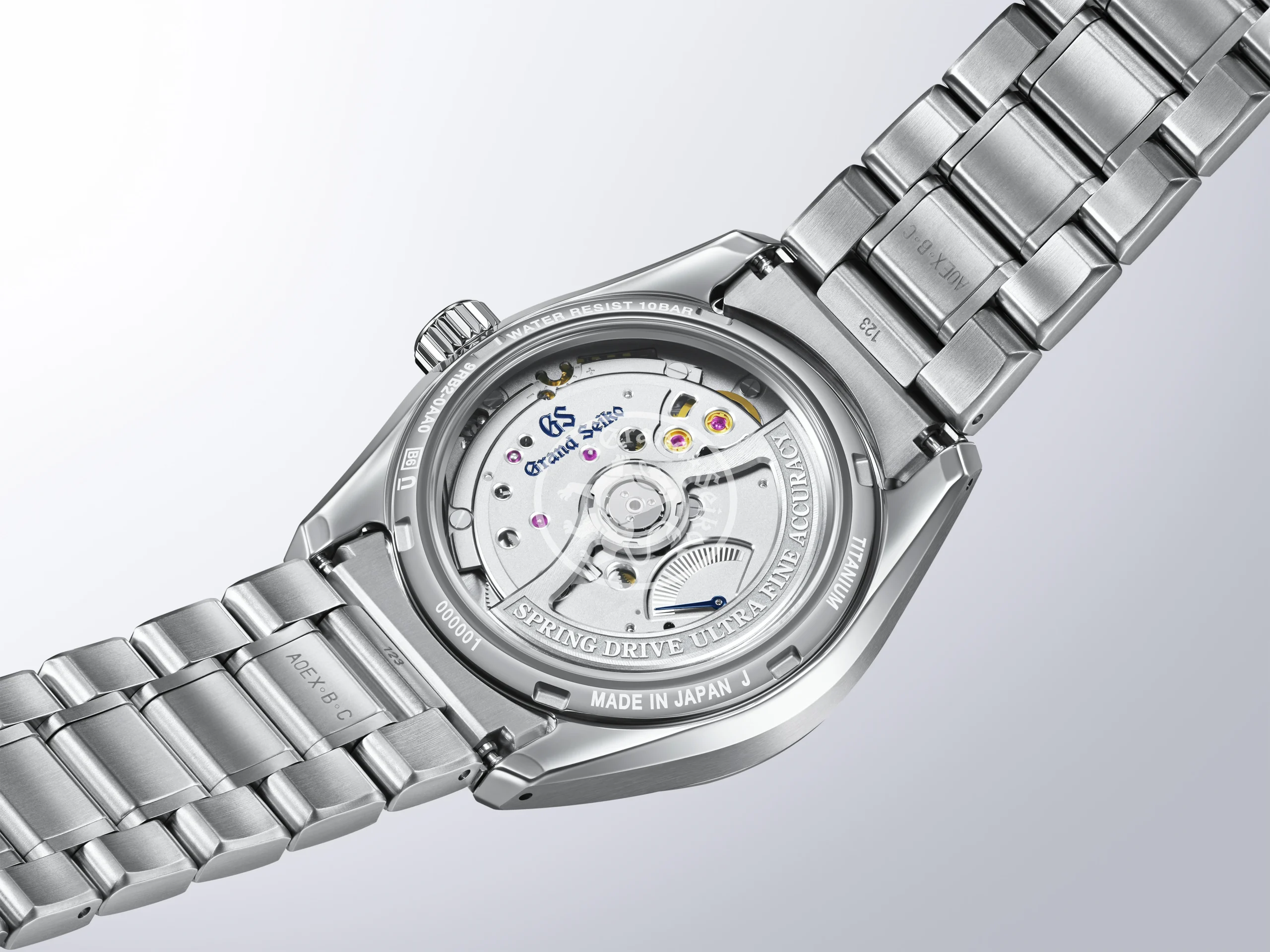 Grand Seiko SLGB003 case back showing Caliber 9RA5-UFA movement.