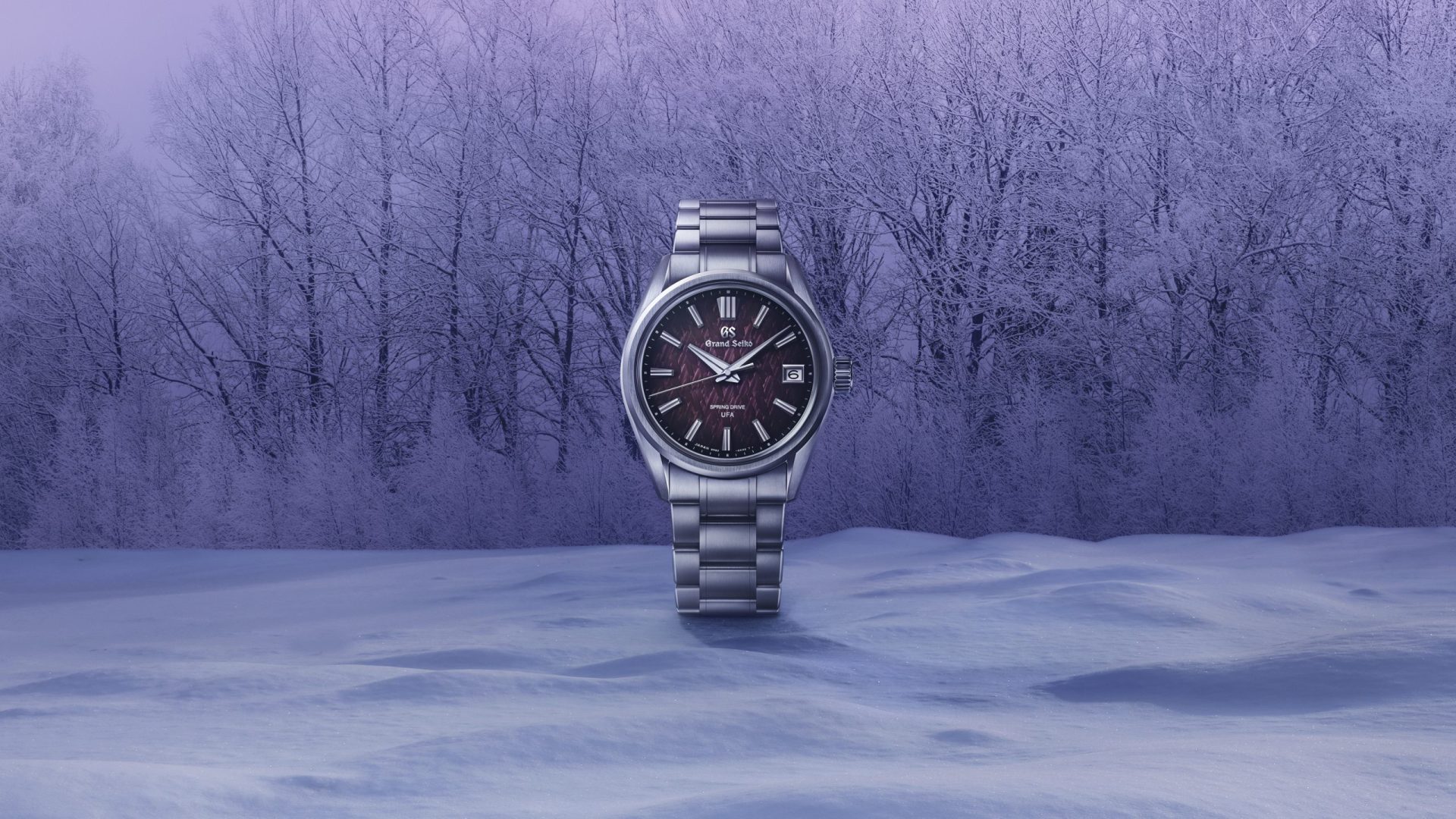 Slgb005_Kv_16-9 Grand Seiko SLGB005 Spring Drive U.F.A. Evolution 9 with frost-inspired violet dial.