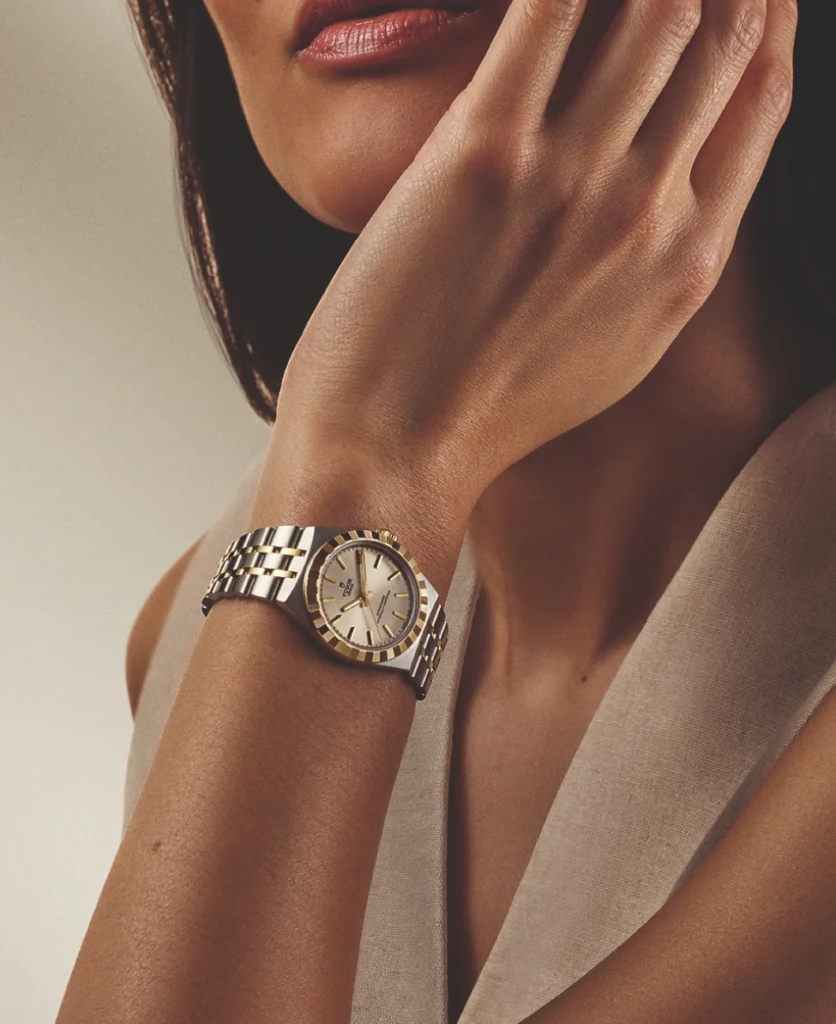 Woman wearing a Tudor watch with a silver bracelet - Lucerne Watches