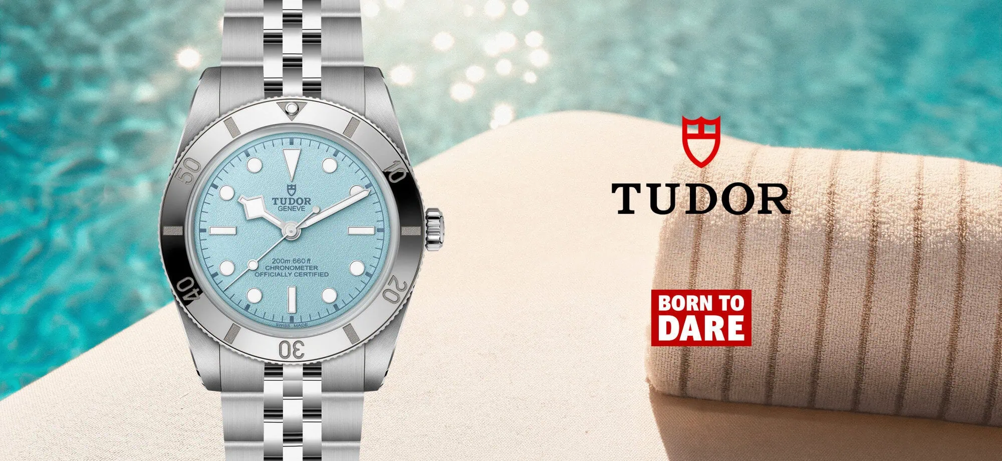 Summer_Tablet_768 X 1260 Tudor Black Bay watch with blue dial and Born to Dare branding - Lucerne Watches